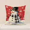 Amazon Más Vendido Funda de Cojín con Estampado de Muñeco de Nieve Navideño Combinación de Juego Rojo Cojín de Respaldo para Sofá Almohada de Decoración Festiva