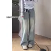 Jeans de Pierna Ancha de Color Claro para Mujer, Estilo Delgado de Verano 2025 Nuevo Talla Grande para Tallas Grandes, Tiro Alto, Cubre Cadera, Adelgazante, Pantalones Rectos Sueltos