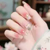 Wm-367 Ouro Rosa Rima de Lótus Unhas Postiças Curtas Estilo Chinês Flor Blush Atmosfera Pontas de Unha Usáveis Venda por Atacado