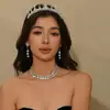 Coroa de Corrente Acessórios Mais Vendidos Transfronteiriços Brincos de Strass para Mulheres Conjunto de Joias de Coroa Tiaras de Noiva de Três Peças