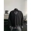 Moletom Blusão Falso Duas Peças com Gola Camisa Color Block para Outono e Inverno, Design de Moda Coreana, Solto e Versátil