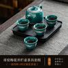 Conjunto de chá bege Ruyao Kung Fu, conjunto para uso doméstico, chá ao ar livre, bule de cerâmica, xícara de chá, um pote, quatro xícaras, bandeja de chá