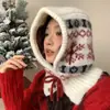 Balaclava Floco de Neve Coreana Feminina Outono e Inverno Novo Chapéu de Tricô Cachecol Quente para o Pescoço Proteção de Orelha Integrada Chapéu de Lã
