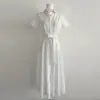 Vestido corto de manga corta adelgazante con cordones, simple y elegante, nuevo vestido camisero de verano 2026 estilo francés para mujer