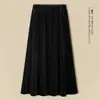 Falda de Terciopelo Negro 2026 Nuevo Estilo Otoño e Invierno de Longitud Media de Cintura Alta Cintura Elástica Alta Gama Plisada Falda Larga