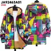 Chaqueta Transfronteriza de Estilo Nuevo con Patrones Multicolor, 13 Elementos, Cremallera, Cárdigan con Capucha, Abrigo de Algodón Polar Engrosado de Invierno con Forro Amarillo