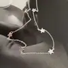 Céu Estrelado~Colar de luxo requintado com estrelas de quatro pontas em prata 925 banhada a ouro 18K, corrente de clavícula da moda requintada estilo ins