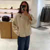 Ropa de Mujer Transfronteriza Temperamento Simple para Viajes Cotidianos Cuello Redondo Asimétrico Hebilla Diagonal Abrigo Corto de Lana Holgado Hombro Caído Mujer Otoño Invierno