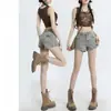 Shorts Jeans Estilo Americano Picante para Mulheres, Tendência Verão 2026 Versátil Novo Cintura Alta Linha A Ultra-Curtos Hot Pants para Figuras Baixas