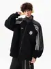 Jaqueta baseball com estampa de emblema estilo americano para homens e mulheres, chique de primavera, caimento solto casual, jaqueta moletom cardigã de manga raglan