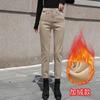 Pantalones vaqueros de tubo color caqui para mujer, nuevos pantalones vaqueros de primavera, de cintura alta, versátiles, ajustados, ajustados, elásticos y rectos