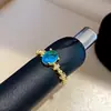 Anel Aberto Azul Marinho com Zircônia Abertura Oval Anel Dedo Indicador Minimalista Cool Joia de Mão Simples na Moda para Mulheres Venda por Atacado