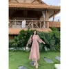 Elegante Vestido de Estilo Francés para Mujer, Verano 2026 Nuevo Estilo Suave Estampado Floral Estilo Hada Vacaciones Cintura Ceñida Vestido Largo