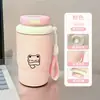 Taza isotérmica de doble boca con estampado de gatito y pez, suave y linda, transfronteriza, con cordón, adecuada para estudiantes, para ir al trabajo y para el coche, portátil y fácil de llevar