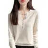 Venta al por mayor transfronteriza de nuevos suéteres de punto de cuello en V para otoño e invierno, suéteres de punto de manga larga para mujer talla grande con botones, camisetas básicas de color liso
