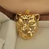 Collar con colgante de cabeza de leopardo hueca dominante de tendencia europea y americana para hombre y mujer, personalidad, chapado en cobre, oro real, accesorios de joyería hip hop