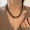 Colar de Pedra Olho de Tigre com Contas Estilo Retro Outono e Inverno Maillard Corrente para Clavícula Colar Elegante da Moda Joias para Mulheres de Alta Qualidade