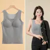 Ropa Interior Térmica para Mujer con Terciopelo Cepillado, Chaleco Nuevo de Otoño e Invierno con Almohadilla en el Pecho, Top de Capa Base Sin Costuras, Camiseta Térmica