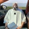 Camiseta blanca de manga corta Three Bars para hombre, de verano, de marca de moda, de manga corta, de peso pesado, holgada, con cuello redondo y combinable.