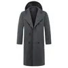 Casaco de lã novo de outono e inverno com estoque transfronteiriço, casaco trench coat com capuz estilo europeu e americano, casaco longo casual abaixo do joelho