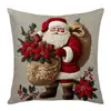 Funda de Almohada Navideña Decoración Festiva Funda de Cojín Patrón de Papá Noel Corona Campana Regalo Funda de Cojín para Sofá