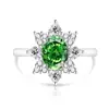 Anillo de flor de hielo de gema colorida de alta venta transfronteriza, corte de huevo de paloma, girasol, anillo de dedo súper brillante con diamante de alto carbono, chapado en oro blanco, forma de huevo