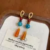 Brincos Pingente Gota D'água com Contas de Pedra Ágata Agulha de Prata, Estilo Vintage de Luxo Leve, Acessórios de Orelha Versáteis de Personalidade de Nicho