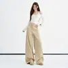 Jeans Lavado Verde Militar de Cintura Alta com Corte Wide-Leg Feminino Outono 2026 Novo Casual Solto Drapeado Calça Banana