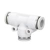 Conector Rápido Neumático en T de Tres Vías Espiga Diámetro Variable Plástico Blanco/Negro Tapón para Tubo de Aire Pe6-8-10