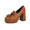 Zapatos de Mujer Estilo Nuevo 2026 con Borlas y Costuras Transfronterizas, Plataforma de Tacón Grueso, Talla Grande, Slip-On, Zapatos de Tacón Alto de Moda para Mujer