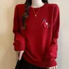 Suéter de lana tejido de cuello redondo con patrón de poni simple estilo coreano, modelo nuevo versátil con un ambiente suave y acogedor, suéter minimalista de nicho para mujer