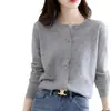 Suéter 100% Lana para Mujer, Cárdigan de Cuello Redondo, Venta Directa del Fabricante, Suéter de Cachemir, Capa Base para Otoño e Invierno, Suéter de Punto de Color Sólido