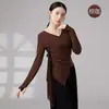 Ropa de Danza Moderna para Mujer, Malla Patchwork Transparente para Entrenamiento de Figura Moderna, Top de Ropa de Danza Clásica China para Adultos
