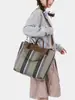 Bolso de Lona Versátil de Gran Capacidad Transfronterizo con Rayas Francesas y Bloques de Color, Bolso de Hombro Artístico Estilo Estudiante