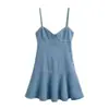 Roupas Femininas 2026 Verão Novo Estilo Moda Europeia e Americana Elegante Sexy Jeans Mini Vestido de Suspensório Curto Costas Abertas