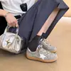 Tênis Casuais Estilo College Primavera e Outono, Sapatos Plataforma com Cadarço e Bico Redondo para Mulheres, Sapatos Baixos Color Block com Estrela de Cinco Pontas Lantejoulas