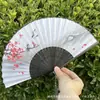 Leque Dobrável Estilo Antigo Transfronteiriço para o Verão, Estilo Chinês, Hanfu, Cheongsam, Leque Pequeno Dobrável de Bambu Portátil para Mulheres
