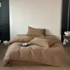 Estilo Japonés Sedoso 60 Algodón de Fibra Larga Jacquard Juego de Cuatro Piezas Sencillo Color Sólido Algodón Lavado Funda de Edredón Ropa de Cama