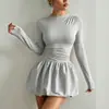 Nuevo Vestido de Otoño 2026 Transfronterizo Amazon Moda Ajustado de Manga Larga con Falda Elástica Abullonada para Mujer