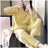 Com bojo, pijama minimalista estilo coreano para mulheres, novo conjunto de duas peças para casa, manga longa e calça comprida, para primavera e outono