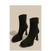 Botas elásticas ajustadas de tacón alto con punta cuadrada de estilo retro francés, con tacones gruesos y forro de felpa, zapatos de tacón alto impermeables con plataforma ajustados a la pierna para mujer