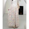 Calça saia de botão de flor em cor doce para mulheres, verão, estilo girlie, calça de perna larga, estilo coreano, era da dopamina, reduz a idade, combina com tudo, saia de botão de flor