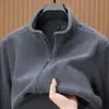 Explosions Live Chaqueta de Polar de Color Sólido para Hombre Otoño e Invierno Suéter Cardigan Cálido Chaqueta Holgada con Cuello Giratorio