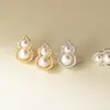 Pendientes de Calabaza con Perla Incrustada de Diamante de Plata de Ley S925 Nalan, Exquisito Diseño de Nicho, Pendientes Elegantes M07856