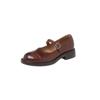 Zapatos de Piel Mary Jane Lavados de Vacuno Texeous para Mujer, Temporada Primavera 2025, Tacón Medio Grueso, Punta Redonda, Hebilla de Cuero, Zapatos de Una Sola Capa