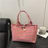 Bolsa de Lona a Cuadros Blanco y Negro Estilo Coreano Estilo Perezoso Bolso Tote de Hombro de Gran Capacidad para Verano de Mujer Bandolera para Viaje al Trabajo Bolsa de Compras