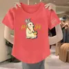 Roupa de Maternidade Plus Size Camiseta de Manga Curta Feminina Verão 2024 Novo Conjunto Dopamine Girl Estampa de Desenho Top tipo Algodão