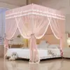 2026 Nuevo Modelo Uso Exterior Clásico Color Sólido Simple Romántico Encaje Estilo Palacio Tres Puertas Dosel de Cama Mosquitero de Pie con Malla Densa