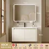 Gabinete de Baño Espacial Engrosado Combinación Crema Lavabo de Esquinas Redondas Tocador de Inodoro Lavabo Cerámico Integrado Simple