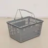 Canasta de plástico Haoteer blanca de fondo plano con mango de metal recubierto de goma, canasta de compras azul para uso en centros comerciales con mango cómodo